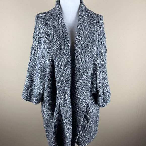 a.n.a A New Approach Open Cardigan Sweater Plus Size 1X Gray, Heathered, Chunky - Picture 1 of 9